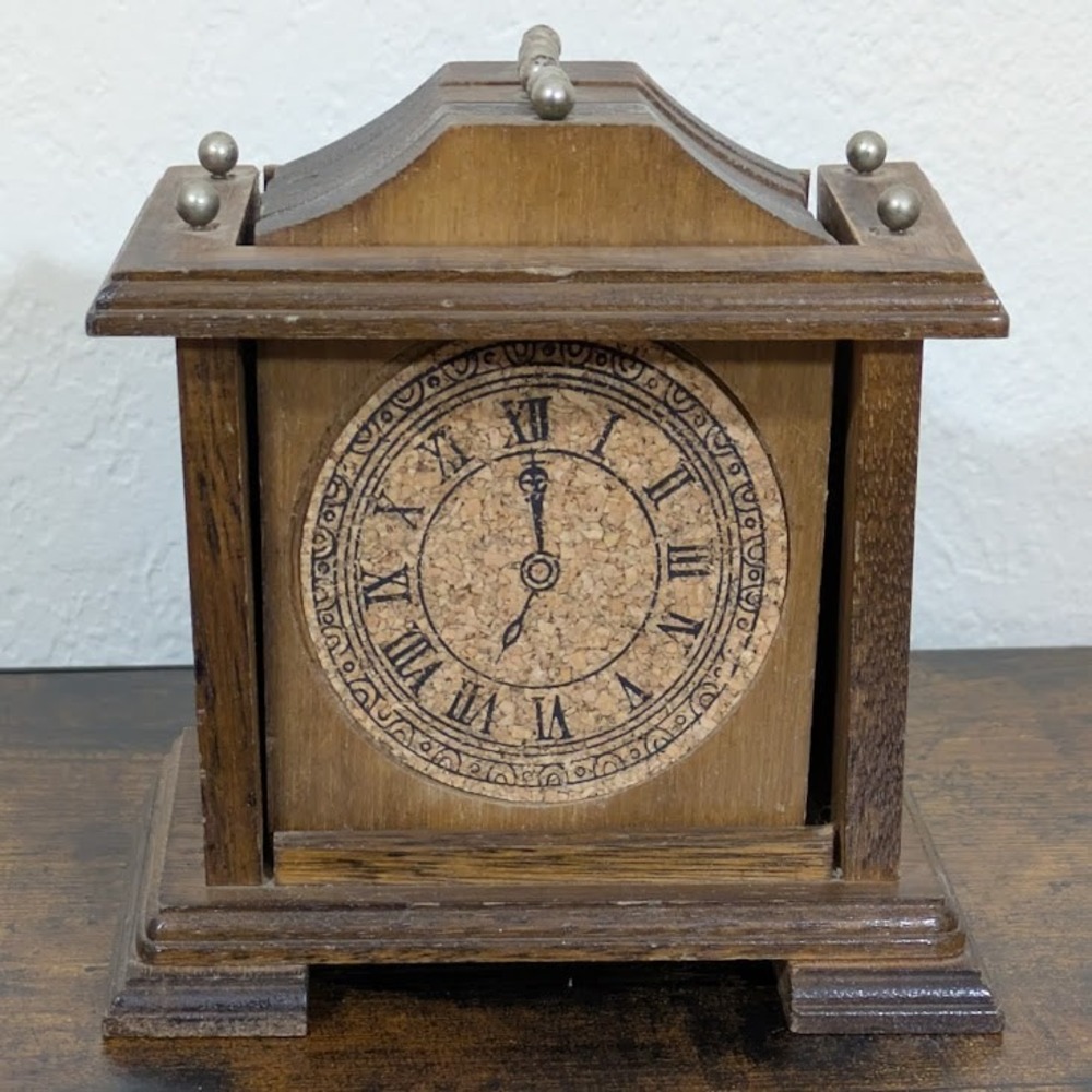 Vintage 1975 Enesco Wooden Clock Coaster Set Of 6 Retro Decor Wood Cork